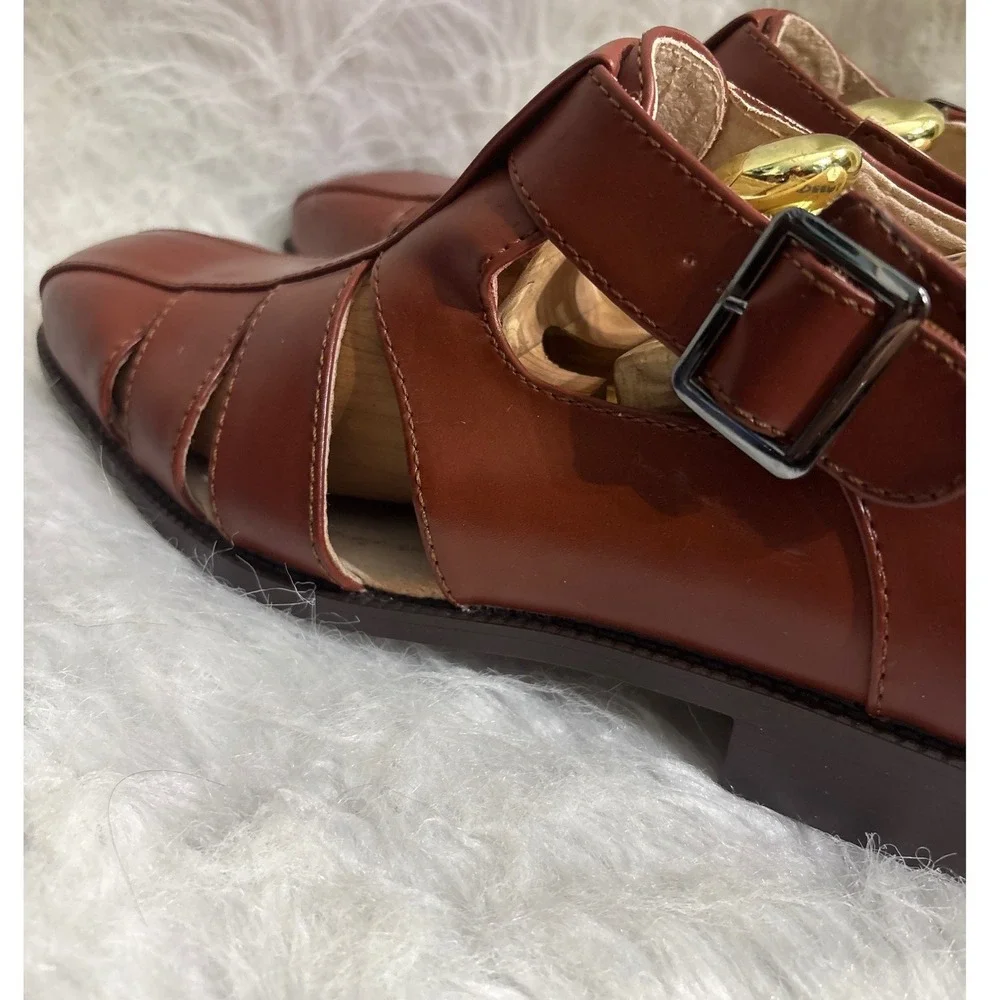 Stacy Adams Mens Cognac Brown Fisherman Sandals Square Toe Buckle 25112 7.5 M